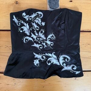 NEW White House Black Market Black and Silver Embroidered Blouse